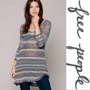 Free PEOPLE striped loose knit crochet pullover sweater life's a beach xs